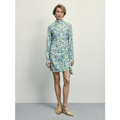 Платье Zarina, размер XS (RU 42)/170, голубой цветы крупные