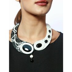 Колье ОКузнецова, агат, кожа, говлит, длина 36 см, белый