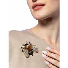 Брошь ОКузнецова, стразы, кристалл, бисер, золотистый
