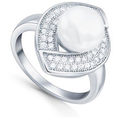 Кольцо Silver WINGS, серебро, 925 проба, фианит, жемчуг культивированный, размер 16.5