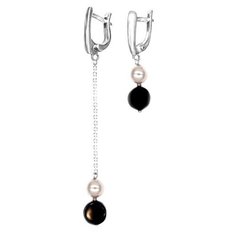 Серьги непарные The Jeweller, серебро, 925 проба, родирование, оникс, жемчуг, , серебристый/черный
