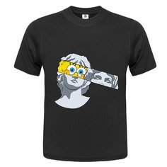 Футболка ONEQ унисекс 60-62 (4XL) размер с принтом Губка Боб, черная, размер 4XL, черный