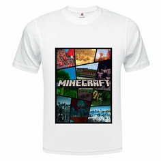 Футболка Детская ONEQ 104 (4-5) размер с принтом Minecraft, белая, размер 4-5, белый