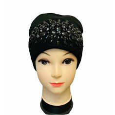 Шапка бини Женская осенняя бини с кристаллами, размер 52/60, черный Anita.K