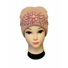 Шапка бини Женская осенняя бини с кристаллами, размер 52/60 Anita.K