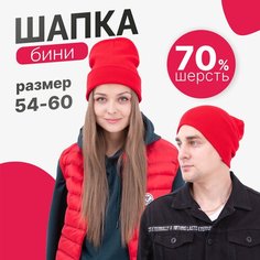 Шапка бини , размер OneSize, красная Нет бренда