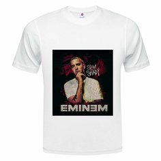 Футболка ONEQ унисекс 50-52 (XL) размер с принтом Eminem, белая, размер XL, белый