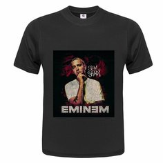 Футболка ONEQ унисекс 52-54 (XXL) размер с принтом Eminem, черная, размер XXL, черный