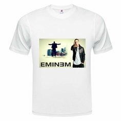 Футболка ONEQ унисекс 50-52 (XL) размер с принтом Eminem, белая, размер XL, белый