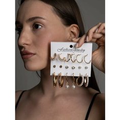 Серьги конго, пусеты MAGIXX, жемчуг имитация, фианит, золотистый