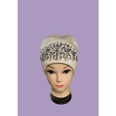 Шапка бини Женская осенняя бини с кристаллами, размер 52/60, белый Anita.K