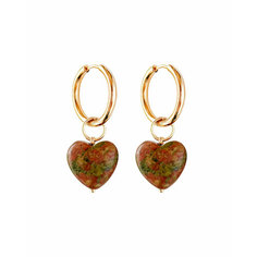 Серьги с подвесками, конго Strekoza Collection, размер 21 мм, зеленый/коричневый