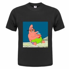 Футболка ONEQ унисекс 50-52 (XL) размер с принтом Спанч Боб, черная, размер XL, черный