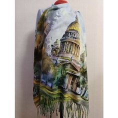 Палантин FAMUYI,176х70 см, голубой/зеленый