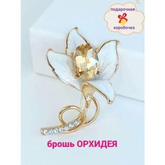 Брошь, стразы, хрусталь, белый/золотой Galabrooch