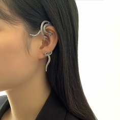 Серьги одиночные, каффы, серебряный Goldenhab