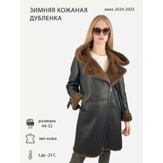 Дубленка, размер 50, черный/коричневый Ангели