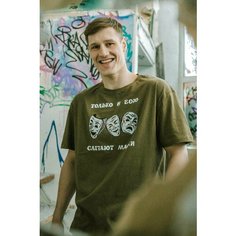 Футболка Друг Бокса - слетают маски, размер 2XL, Khaki