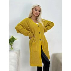 Кардиган Кардиган длинный оверсайз вязаный тёплый, размер ONE SIZE, , желтый H&C Style