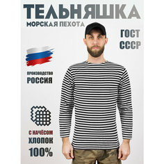 Лонгслив Kamukamu Тельняшка зимняя хлопок с начесом Морская пехота черная полоса, размер 48/50