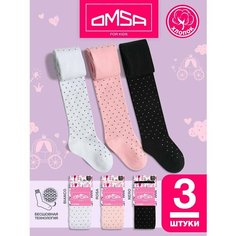 Колготки OMSA KIDS, 3 шт., размер 92-98/14-15, черный, розовый, белый