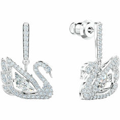 Серьги с подвесками, пусеты SWAROVSKI, кристаллы Swarovski, размер 23 мм, серебристый/белый