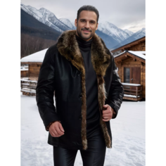 Кожаная куртка INDIWEAR, размер 56, черный