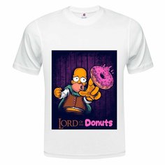 Футболка ONEQ унисекс 60-62 (4XL) размер с принтом Lord of the donuts, белая, размер 4XL, белый
