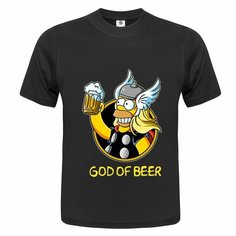 Футболка ONEQ унисекс 42-44 (XS) размер с принтом God of beer, черная, размер XS, черный