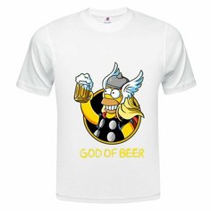 Футболка ONEQ унисекс 46-48 (M) размер с принтом God of beer, белая, размер M, белый
