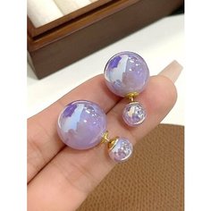 Серьги двусторонние, пусеты, фиолетовый Top Mod