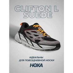 Кроссовки HOKA Clifton L Suede, полнота D, размер US5.5D/UK5/EU38/JPN23.5, черно-серый