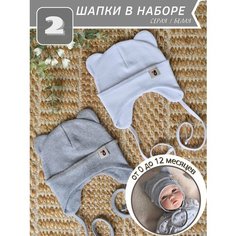 Шапка бини NEVALYASHKINO, размер 1-3 мес., серый