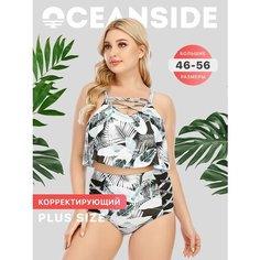 Купальник OCEANSIDE Большие размеры, размер XL, черный/белый/зеленый