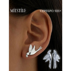 Серьги клаймберы MIESTILO, серебро, 925 проба, родирование, фианит, , серебристый, белый, серый