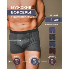 Трусы SB Нижнее белье, комплект из 4 шт., размер 2XL, фиолетовый, черный