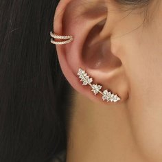 Серьги одиночные, каффы Azimut C.O. Jewelry AND Accessories, циркон, бело-золотой