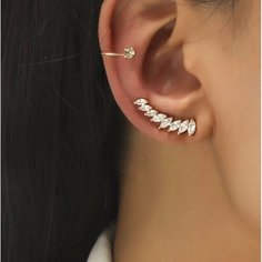 Серьги одиночные, каффы Azimut C.O. Jewelry AND Accessories, циркон, золото