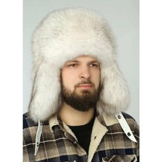 Шапка ушанка Меховые Кружева, размер 58-59, бело-серый