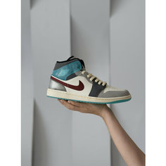 Кроссовки NIKE Air Jordan 1 Mid, размер 8 US (40 RU), бежевый, бордовый, голубой, серый