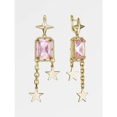 Серьги цепочки, с подвесками RUSHEV, фианит, розовый, золотой