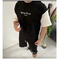Костюм спортивный Jools Fashion спортивный мужской летний шорты майка, размер XXL, черный..
