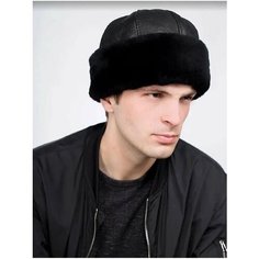 Шапка Меховые Кружева Мужская меховая шапка боярка из овчины, размер 58-59, глубокий черный