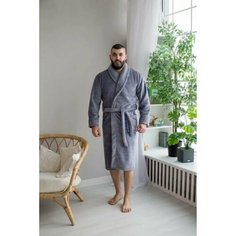 Халат ЛАРИТА, размер 56, серый/голубой