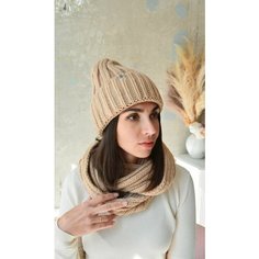Комплект бини Комплект головной убор + аксессуар Helen Style, размер 54-58, бежевый Нет бренда