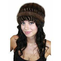 Шапка Lemmex Меховая шапка из вязаной норки "Марина", размер 57-58, коричневый