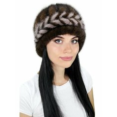 Шапка Lemmex Меховая шапка из вязаной норки "Марина", размер 57-58, коричневый
