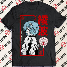 Футболка Футболка Evangelion, Евангелион, Аянами Рей, черная, размер 3XL, чepный Анимания Brand
