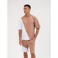 Костюм спортивный Jools Fashion мужской спортивный летний для занятия спортом, шорты майка, размер 50, коричневый, белый