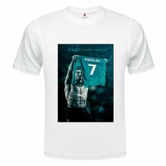 Футболка ONEQ унисекс 50-52 (XL) размер с принтом Cristiano Ronaldo, белая, размер XL, белый
